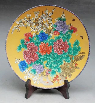 Nádherná Čínska Ručné Archaistic Famille Rose Porcelánový Tanier Maľované Krásne Kvety