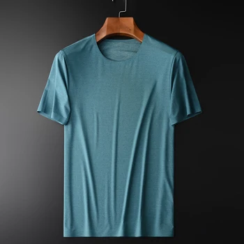 Letné Pánske Luxusné Kolo Golier, Krátky Rukáv Prúžok T-shirts Plus Veľkosti 4xl Slim Fit Čierny Čaj Zelený Muž