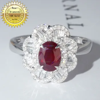18k biele zlato prírodné Ruby 1ct a diamantový prsteň Zásnubný&Svadobné Prírodné Reálne Diamantový Prsteň Šperky majú certifikát 003