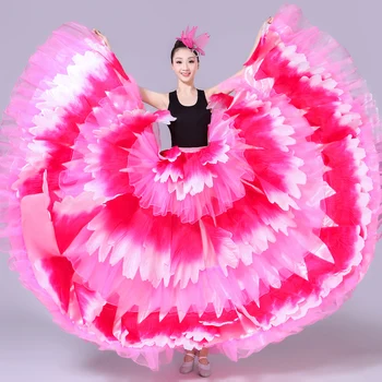 Ženské Otvorenie Tanec Flamenco Poprsie Sukne Fáze Kvetu Petal Big Swing, Sukne, Kostýmy Pre Dospelých Žien Výkon Kostým, Oblek H582