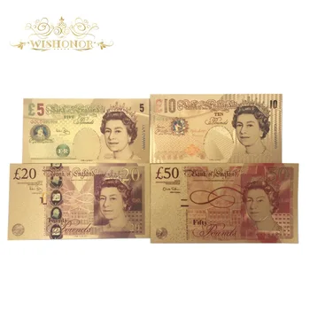 4pcs/veľa Celý set Veľká Británia Libra Farebné Fólie Zlatej farby á dvojité dizajn UK Bankoviek Pre Zbierka Bankoviek