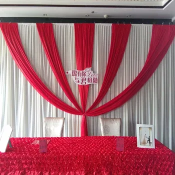 Luxusné svadobné biele pozadie banquet záves s red koristi pre svadobné dekorácie 3x6 metrov