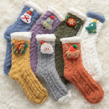 Ženy Coral Fleece Ponožky Zimné Zahusťovanie Roztomilý Mid-Trubice Ponožky, Topánky Vianočné Ponožky Dámy Domov Ložnej Črievičku Ponožky Mäkké