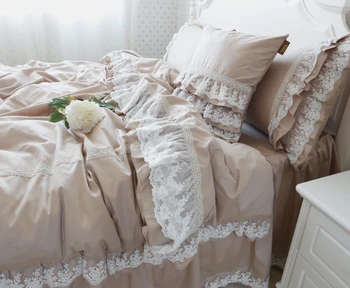 Úžasný luxus posteľná bielizeň nastaviť Khaki výšivky prehrabať čipky perinu posteľ list prehoz cez posteľ princezná posteľná bielizeň luk obliečka na vankúš HM-18S