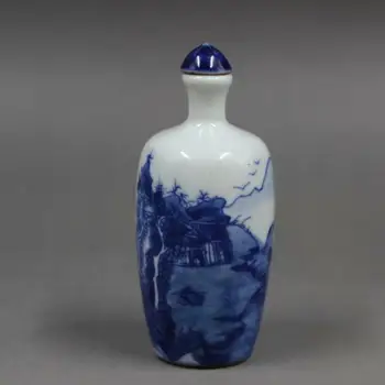 Čínsky Modré a Biele Porcelánové Qing Kangxi Mountain Design šnupavý tabak Fľaša 3.3