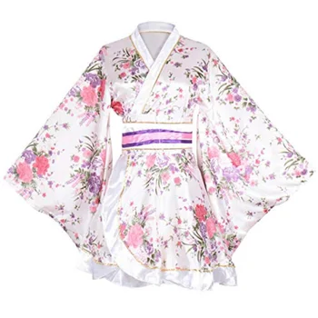 Ženy Kimono Šaty, Kostým pre Dospelých Japonský Geisha Yukata Sladké Kvetinové Patten Šaty Kvet Saténový Župan Sleepwear s OBI Pásu