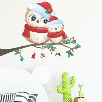 Cartoon Vtákov Vianočné Samolepky na Stenu Claus Okno Izba Dekorácie, Detské Škôlky, Spálňa, Obývacia Izba DIY Home Decor Art Tapety