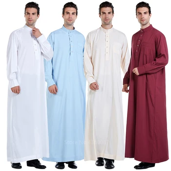 Muži Pevné Moslimských Jubba Thobe Dlhý Rukáv Islamské Oblečenie Stojan Golier, Dlhé Šaty, Šaty Muž Stredného Východu Abaya Plus Veľkosť 3XL