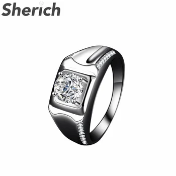 Sherich Lesklý 1 Carat D Farba Moissanite Diamond S925 Mincový Striebro Módne Jednoduché Atmosféru Hrubé Krúžok Mužov Značky Šperky
