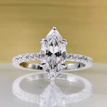 Marquise Cut-Diamond Ring 100% Reálne 925 sterling silver Strany Svadobné kapela Prstene pre Ženy Svadobný Sľub Zapojenie Šperky