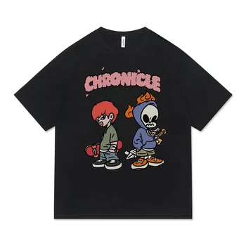 Muži Streetwear Harajuku T-Shirt Hip Hop Cartoon Chlapec Diabol Print T Shirt 2022 Letné Krátke Rukáv Tričko Bavlna Bežné Topy Tees