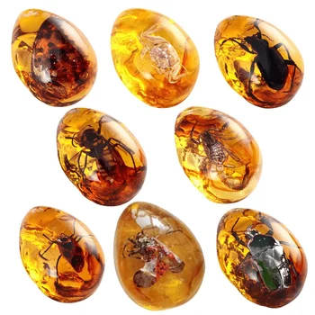8Pcs Amber Skamenelín S Hmyzu Crystal Vzoriek, Pre Domáce Dekorácie Zbierky Oválny Prívesok, Prívesky,