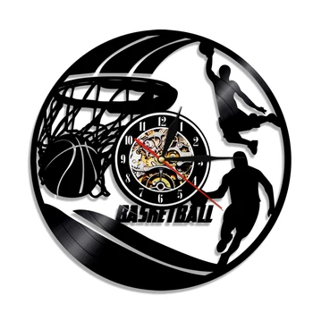 Basketbalisti Nástenné Hodiny Slam Dunk Vinyl Nástenné Hodiny Mancave Stene Hodinky Moderného Domova Basketbal Dunk Sportsroom