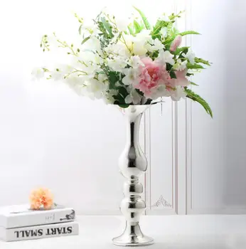 H45.5*16,5 CM strieborné pozlátené stôl kovový kvet váza ako domáce dekorácie doplnky veľká váza pre svadobné dekorácie HP027