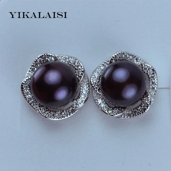 YIKALAISI 2017 100% prírodné sladkovodné perly stud náušnice 8-9 mm skutočné pearl925 mincový striebro šperky pre ženy najlepšie darčeky