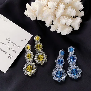 Módne náušnice akryl žlté, modré kvety stud náušnice dievča Populárne krištáľové náušnice pre ženy šperky akryl earings Lon