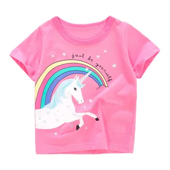 Malý Maven Nové Letné Deti Ružová Pegasus Rainbow Tlačené O-krku-Krátke rukávy Bavlna Pletené Dievčatá Bežné Roztomilý Tričká Topy