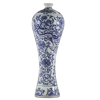 Čínsky antický štýl jedinečný štýl - Dragonic modrá a biela porcelánová váza