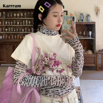 List Tlač Pohľadu Oka T-shirt Žena kórejský Harajuku dámske tričká, Topy Japonský Kawaii Ulzzang Oblečenie Pre Ženy