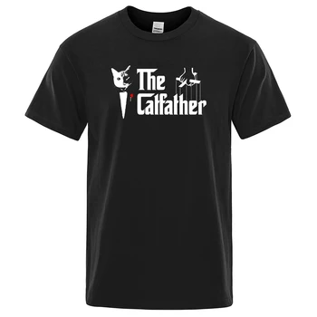 Na Catfather Mačka v Pohode Tlač Muž Tričko Bežné Pohodlné Tričko Fashion Vintage T-Shirts Nadrozmerné Bežné T Košele pánske