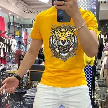 Veľké veľkosti, krátky rukáv T-shirt pánske letné nový príliv značky voľné hlava tigra tlač módne pekný bunda
