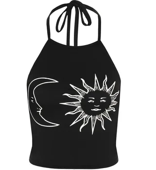 Módne Biela Čierna Ženy Backless Camis Sexy Topy Mandala Tlačené bez Rukávov s uväzovaním za Krk Nádrž ops Vesta T-shirt slnko