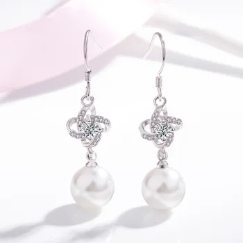 Romantický Pearl Šperky, Striebro 925 Drop Náušnice pre Ženy, Svadobné Klasické Loptu Luxusné Darčeky