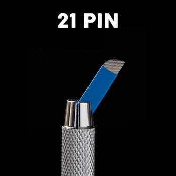 100 KS Modrá Microblading 21 Pin Tetovanie Ihly Permanentného make-upu Čepeľ Pre 3D Obočie Výšivky, Ručné Tetovanie Pero