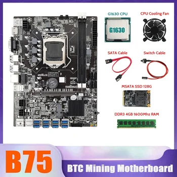 B75 BTC Baník Doske 8XUSB+G1630 CPU+4G DDR3 1600Mhz pamäť RAM+MSATA SSD 128 G+CPU Chladiaci Ventilátor+SATA Kábel+Switch Kábel