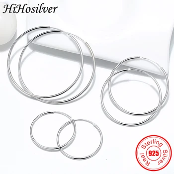 HiHosilver Veľké Kolo Circel 100% Reálne 925 Sterling Silver Hoop Náušnice Pre Ženu HH21067