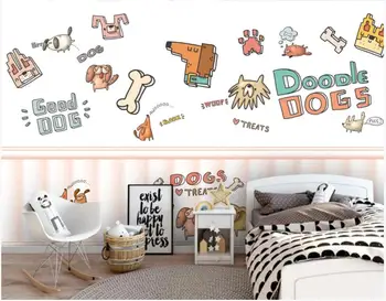 WDBH Vlastné fotografie, 3d tapety Cartoon zábavnej doodle ručne ťahané psa detská izba dekor 3d nástenné maľby, tapety na steny, 3 d