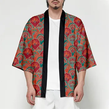 Japonské Kimono Cardigan Mužov Haori Yukata Muž Samuraj Kostým Oblečenie Kimono Jacket Mens Kimono Košele, Blúzky, Obi Oblečenie