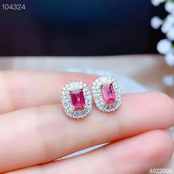 KJJEAXCMY jemné šperky 925 sterling silver vykladané prírodný ružový turmalín žena luxusné náušnice v Uchu Klincami podporu test