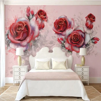 Vlastné 3D Ručne Maľované Kvety Teplé Rose nástenná maľba Foto Tapety, Obývacej Izby, Spálne, Gauč Pozadí Domova Plagát 3D Fresco