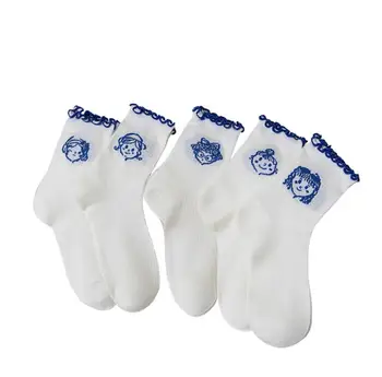 Cartoon Modrá Žena Vytlačené Oka Ponožky pre Ženy Bežné Pevné Posádky Sox Páry Bavlna Jar Leto Japonský Sokken 10 Párov Nové
