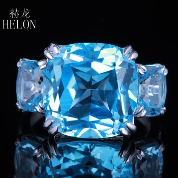 HELON Pevné 10K Biele Zlato 13.3 ct Originálnym Sky Blue Topaz & Diamond-Engagement Svadobné Party Šperky Diamantový Prsteň Ženy Najlepší Darček
