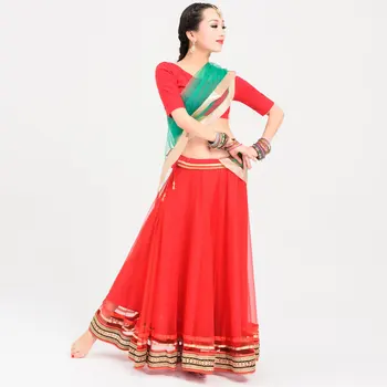 Indický Tanec Praxi Oblečenie 3 KS Ženy Big Swing Bollywood Sari Kostým Orientálnych Tanečných Kostýmov, Ľudové Tanečné Oblečenie DQL925