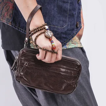 AETOO Retro hand-made pokrčené staré cowhide dvojité zips malé kabelky pánske módne kožené veľká-kapacita dlho peňaženky multi-fu