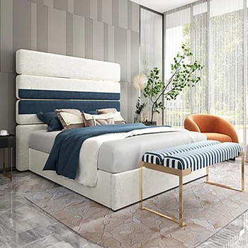 Taliansky štýl luxusná posteľ post-moderná spálňa s manželskou posteľou 1,8 m, svadobné lôžko, jednoduché Nordic kožený nábytok