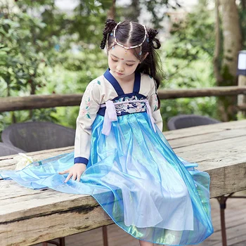 Detské jarné a letné detské Tang vyhovovali Čínsky štýl, zlepšenie šaty Tang vyhovovali Čínsky štýl Ru sukne nové dievčenské dávnych Han