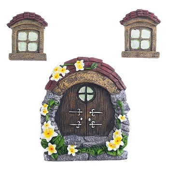3ks Rozprávkový Dom, Dvere Windows Dekor Živice Miniatúrne Sošky Pre Domáce Záhrada, Vonkajšie Dekorácie, Doplnky