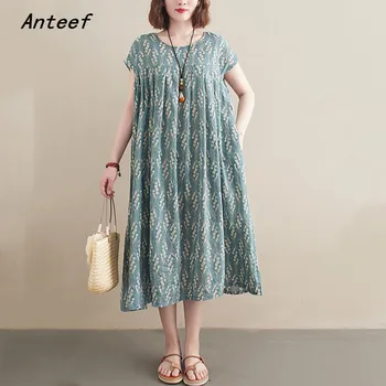 krátky rukáv bavlna vintage kvetinové šaty pre ženy príležitostné voľné dlho slnko letné šaty elegantné oblečenie 2021 sundress