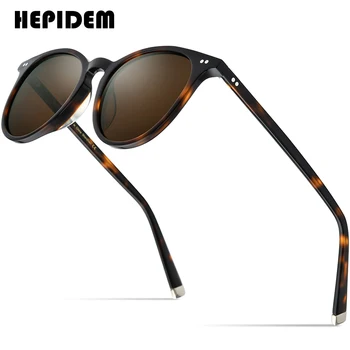 HEPIDEM Acetát Polarizované slnečné Okuliare Klasické Značky Dizajnér Gregory Peck Vintage Mužov Okrúhle Slnečné Okuliare pre Ženy UV400 9122