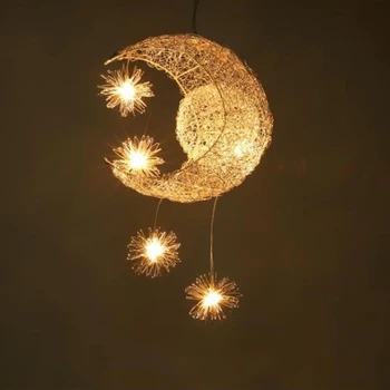 Módne jednoduché hniezdo hliníkové Lustre, lampy moon star Lustre Svetlá obývacia izba, Detská izba osvetlenie