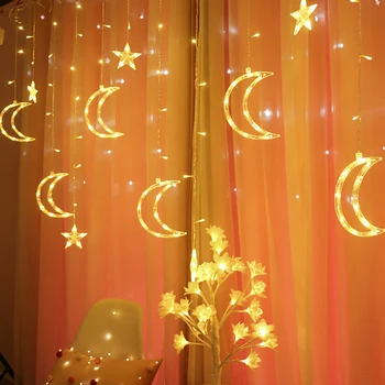 Moon Star Lampa LED Reťazec Svetlo Iny Vianočné Dovolenku Vnútorné Osvetlenie Spálne, Obývacia Izba, Okenné Dekorácie AC220V Víla Svetlo