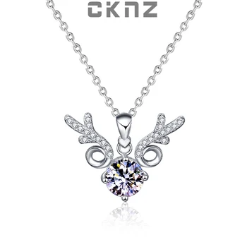 Certifikované Reálne 1.0 Ct Moissanite Diamond Vianočné Jeleň Šterlingov 925 Strieborný Prívesok Náhrdelník Pre Ženy Reťazca CKNZ Luxusné Šperky