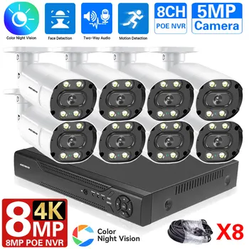 8CH POE AI kamerovým Systémom Farieb Noc VisionTwo Spôsobom Audio NVR Auta CCTV Vonkajšie 5MP Kamery IP P2P kamerový Set