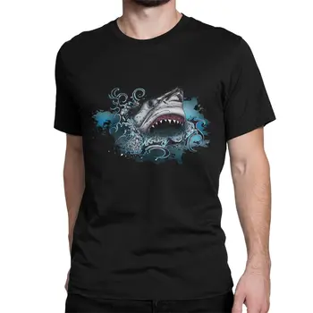 Muži Dámske Shark Attack Oblečenie z Čistej Bavlny Ročníka, Krátky Rukáv, Okrúhly Golier Tee Tričko Classic T-Shirt pre Mužov