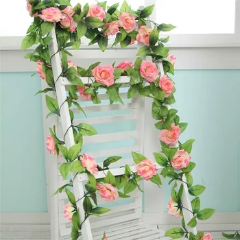 Nové Umelé Rastliny Zelené Listy Viniča Simulácia Ozdoby, Kvety, Veniec Domov Stenu Party Dekorácie Rose Vína 2,4 m
