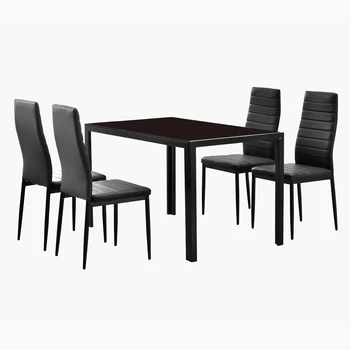 Jedálenský Stôl Nastaviť Tvrdeného Skla & Iron Jedálenský Stôl 4pcs Elegantné Zmontované Stripping Textúra Vysoké Operadlo, Jedálenské Stoličky